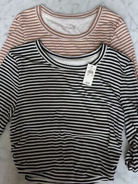 Aerie Offline Two Striped Cropped Long Sleeve Tops